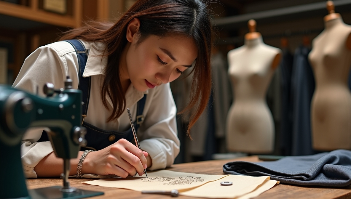 Expert tailor working on bespoke garment with precision and care